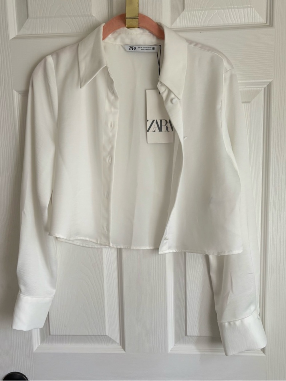 Zara White Cropped Button-Up Blouse